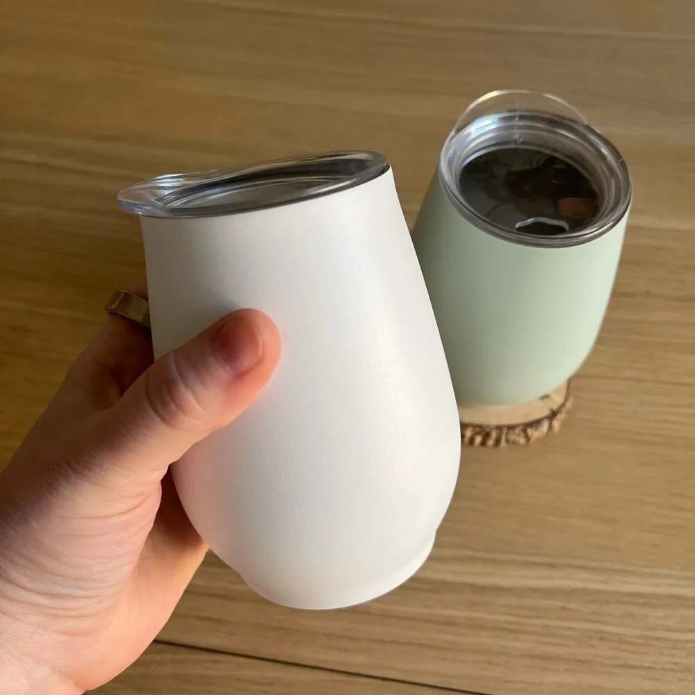 Set of 2 Double Wall Insulated Tumblers Wine, Coffee, or Lowball Glasses & Lids